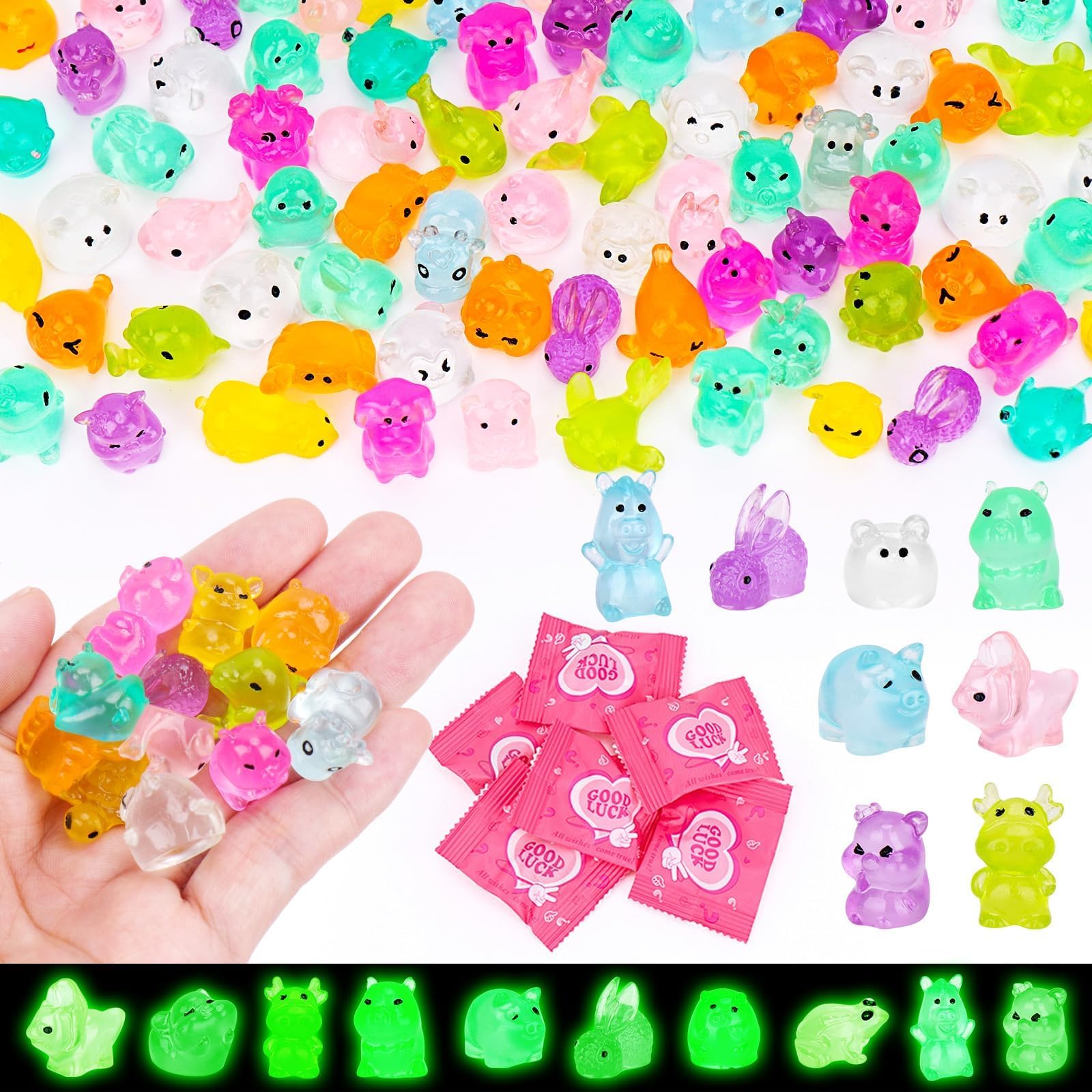 SelfTek luminous mini resin animals pack displayed for glow and party decor