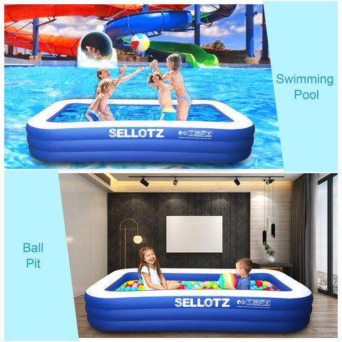 SELLOTZ inflatable pool backyard setup demonstrating quick, simple inflation and layout