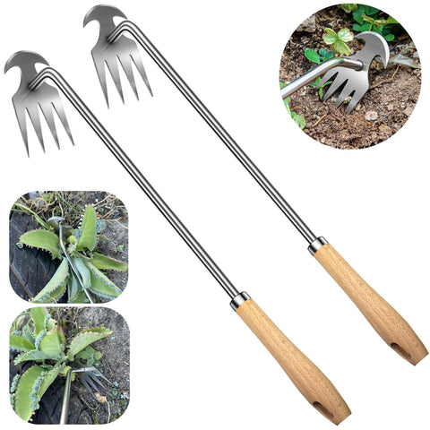 Semifrut 16-inch weed puller with wooden handle for easy garden weeding.