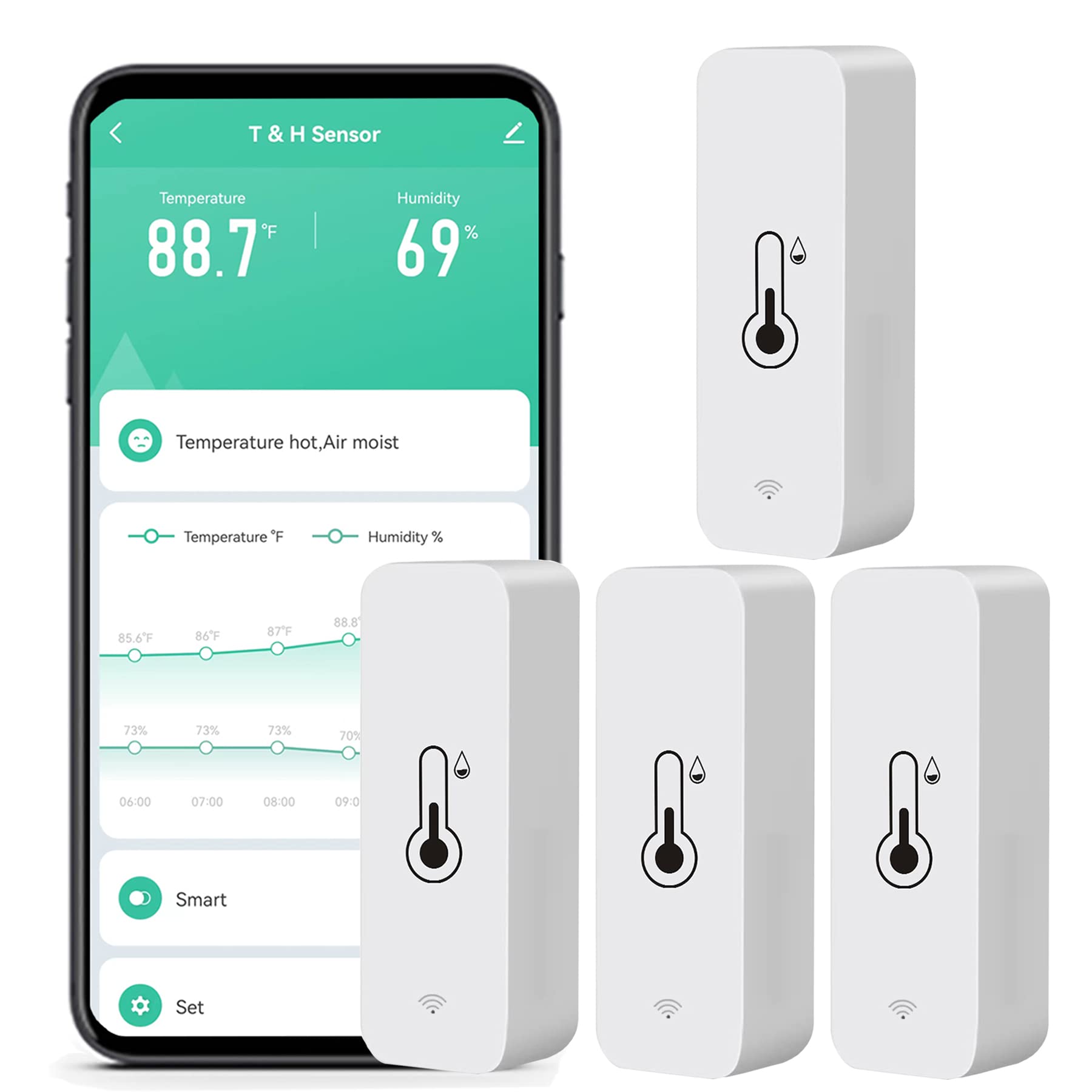 Senckit WiFi humidity monitor front view with clear readings for quick checks