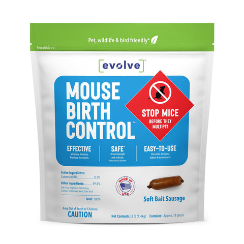 SenesTech Evolve Birth Control packaging close-up for non-lethal rodent management