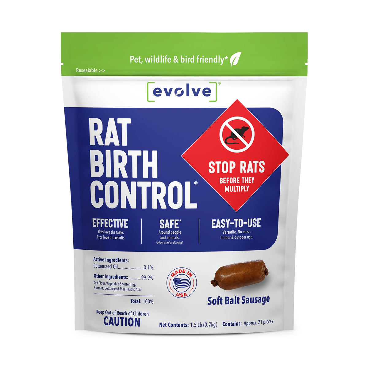SenesTech Evolve rat birth-control sausages package ready for long-term population management.