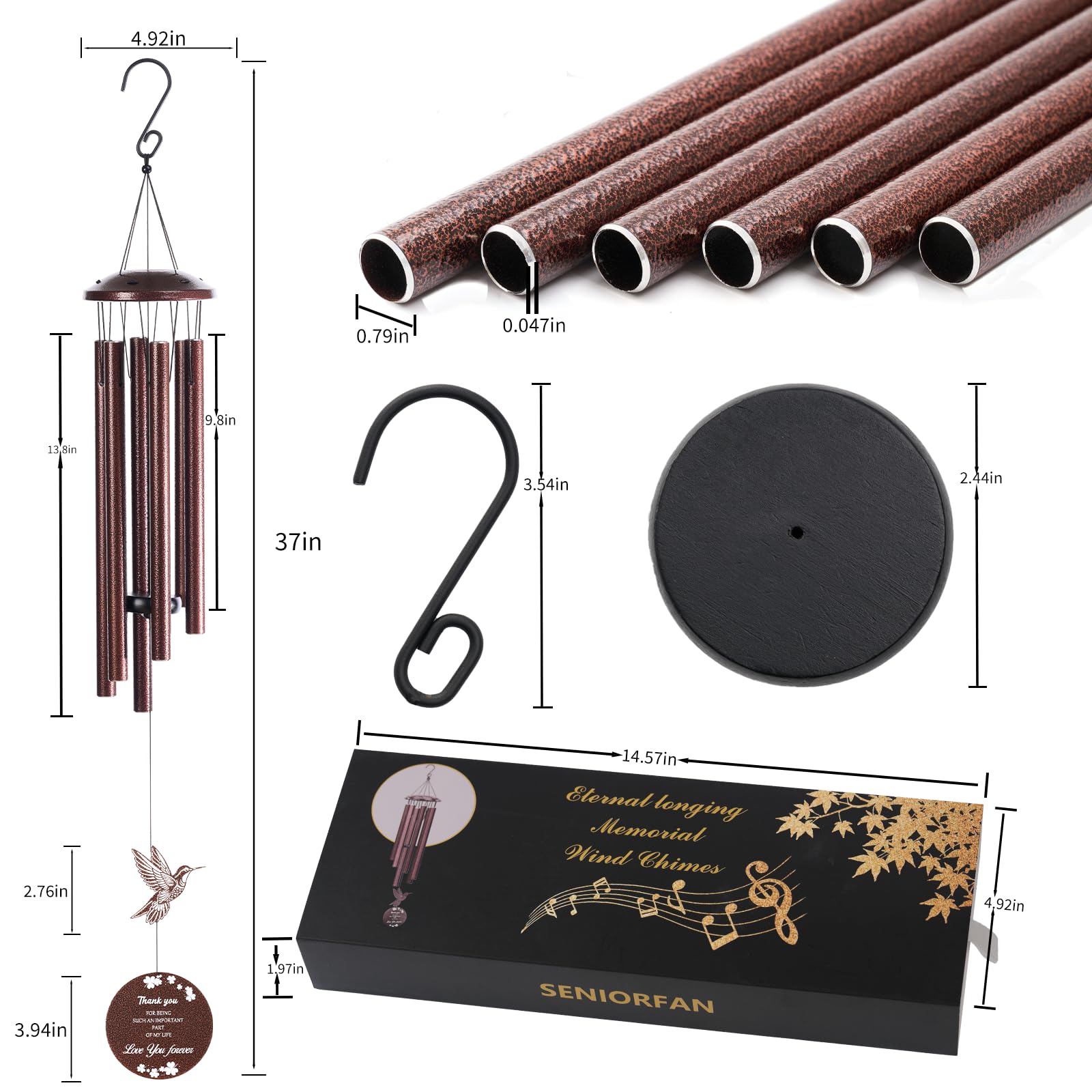 SENIORFAN windchime sound plates create gentle auditory comfort.