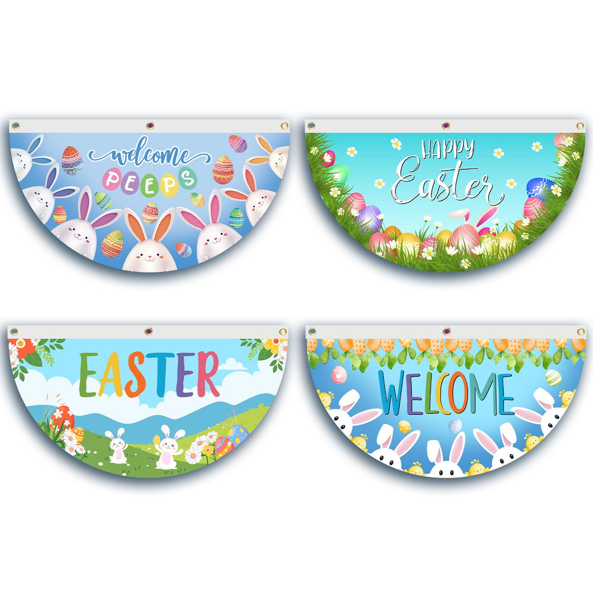 SENSEVEN bunny-eggs half-fan flag with canvas header for outdoor Easter decor.