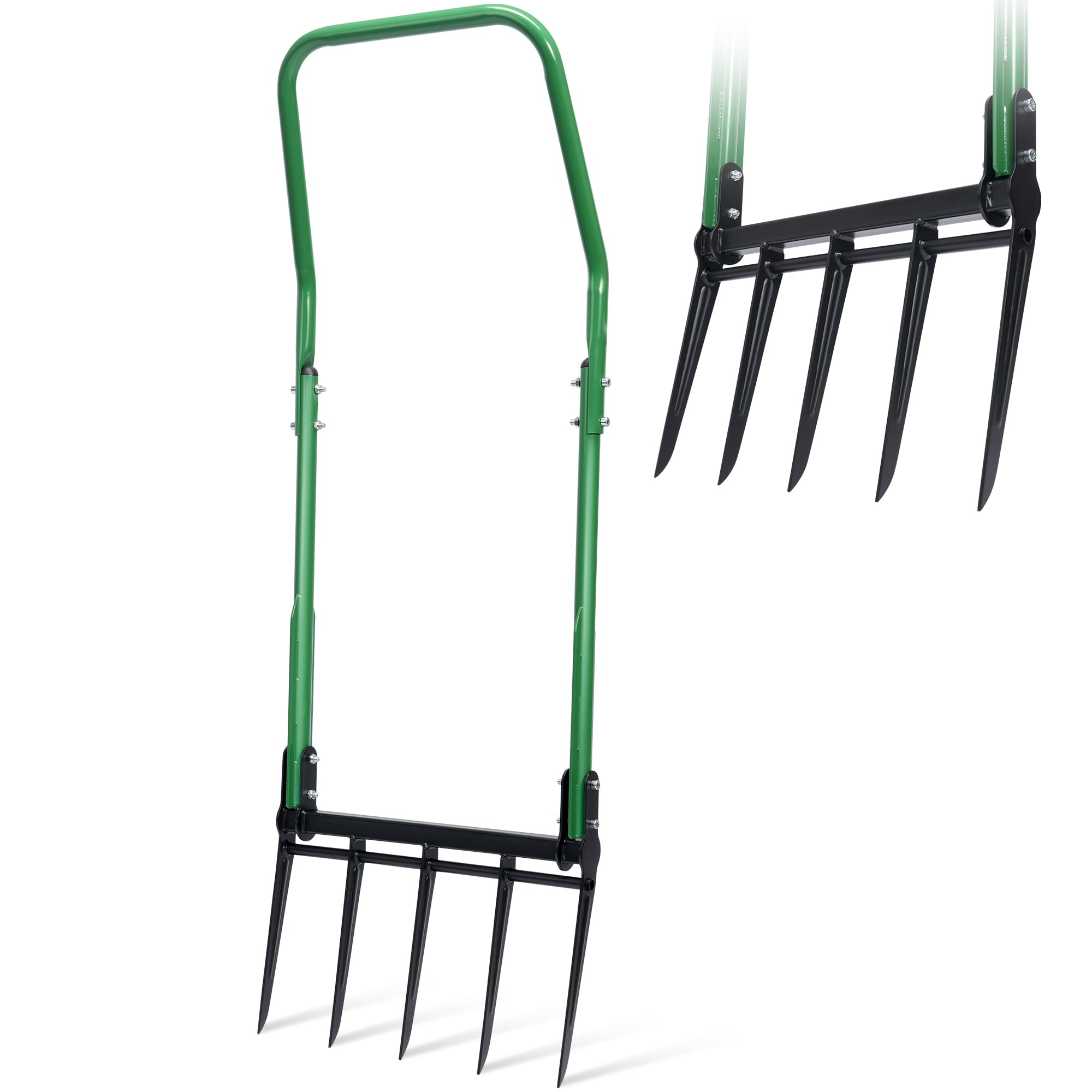 Senvert Broad Fork with five-tine design for efficient soil aeration in garden beds.