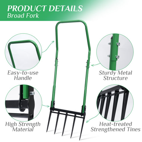 Senvert broad fork features heavy-duty construction for demanding digging tasks.