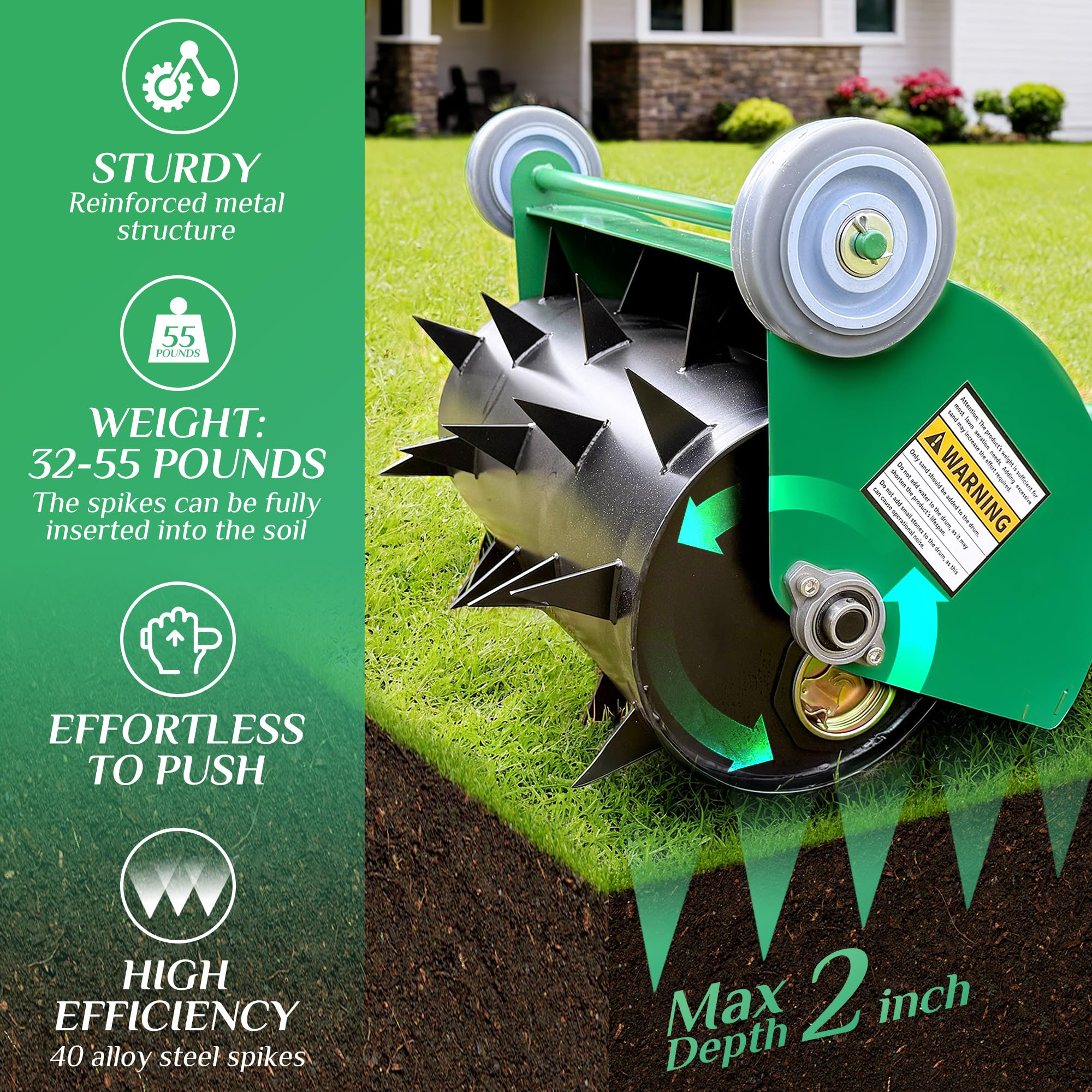 SENVERT Rolling Lawn Aerator drum weight detail with optional sand fill