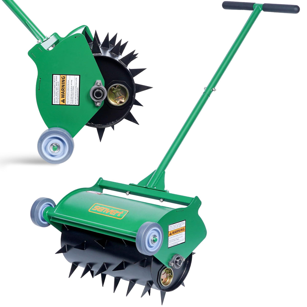 SENVERT Rolling Lawn Aerator side view showing sturdy frame and mass for robust aeration