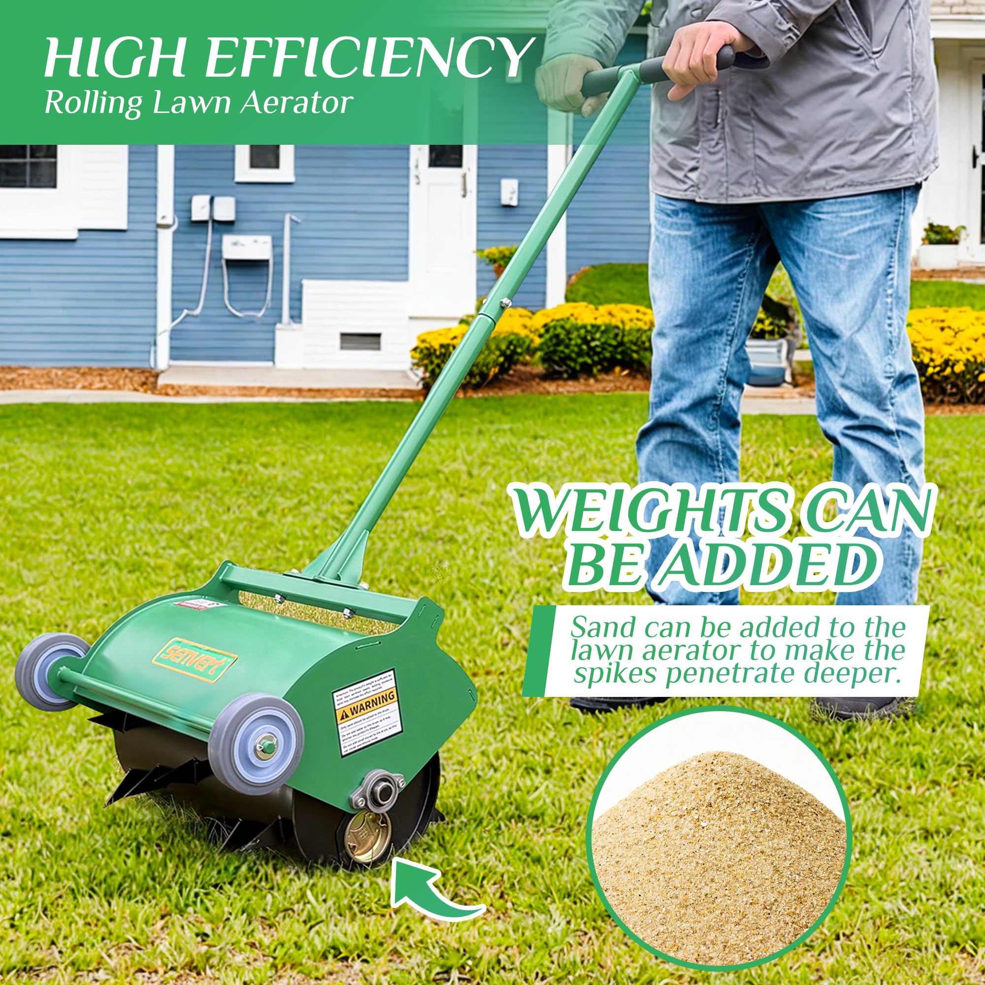 SENVERT Rolling Lawn Aerator spiral-spike tread for smooth rolling