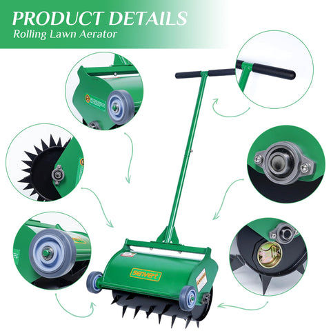 SENVERT Rolling Lawn Aerator storage and transport friendly design