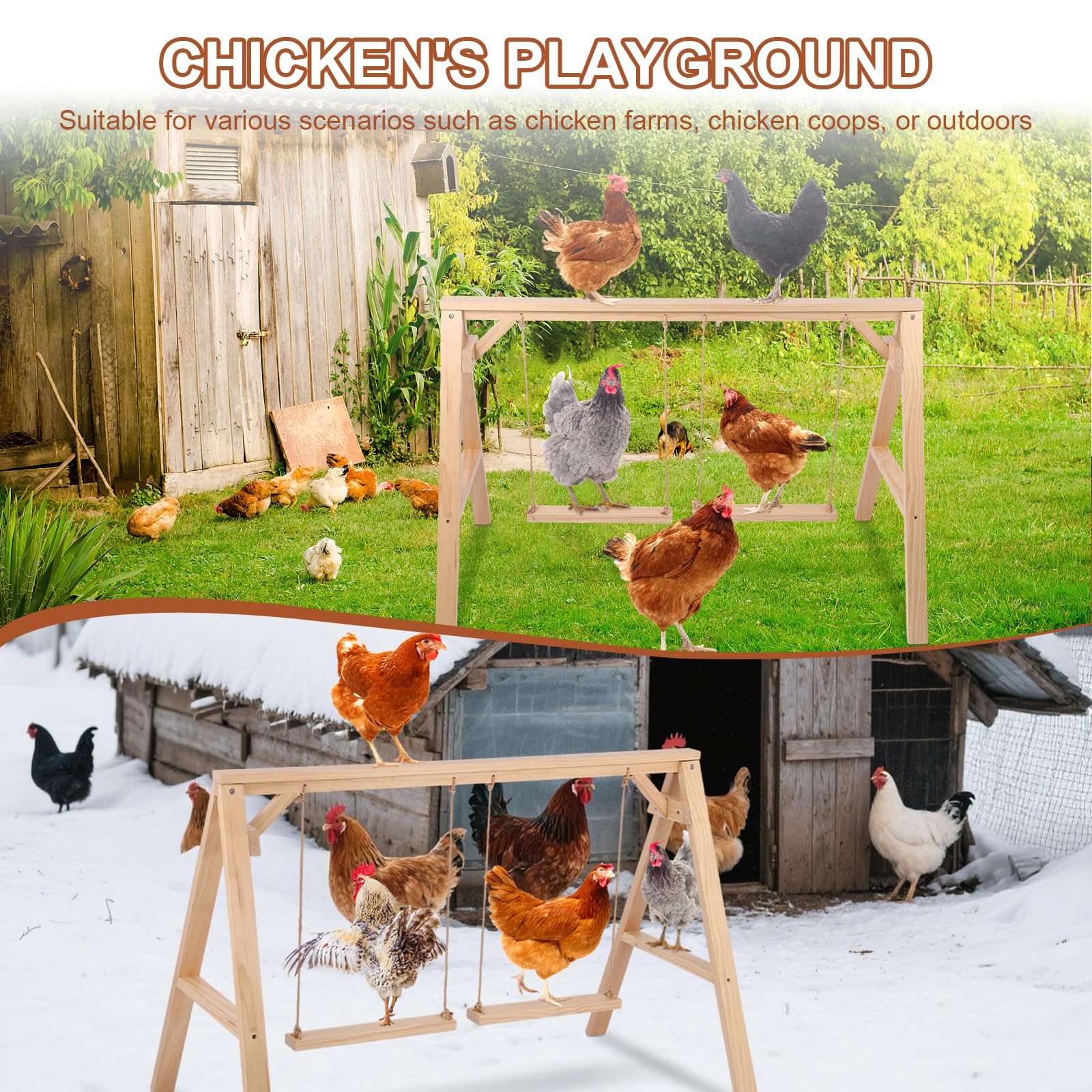 SENXILLER backyard coop accessory with swings to promote activity.