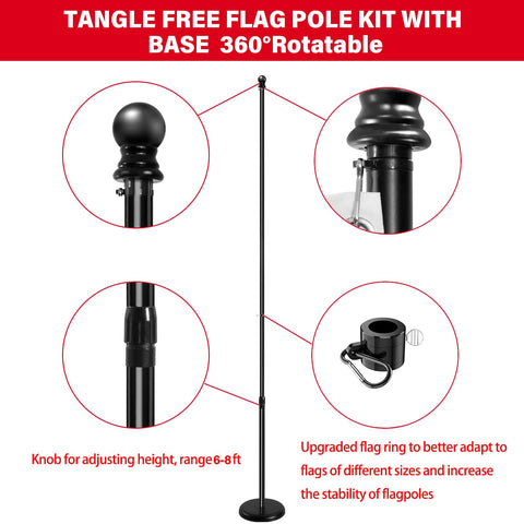 SENZHIYI flag pole with 360-degree rotation ring to prevent tangling.