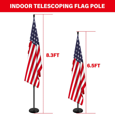 SENZHIYI indoor flag pole with telescoping sections for easy height changes.