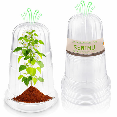 SEOIMU 10 Pcs transparent garden cloche top view protects seedlings and preserves light.