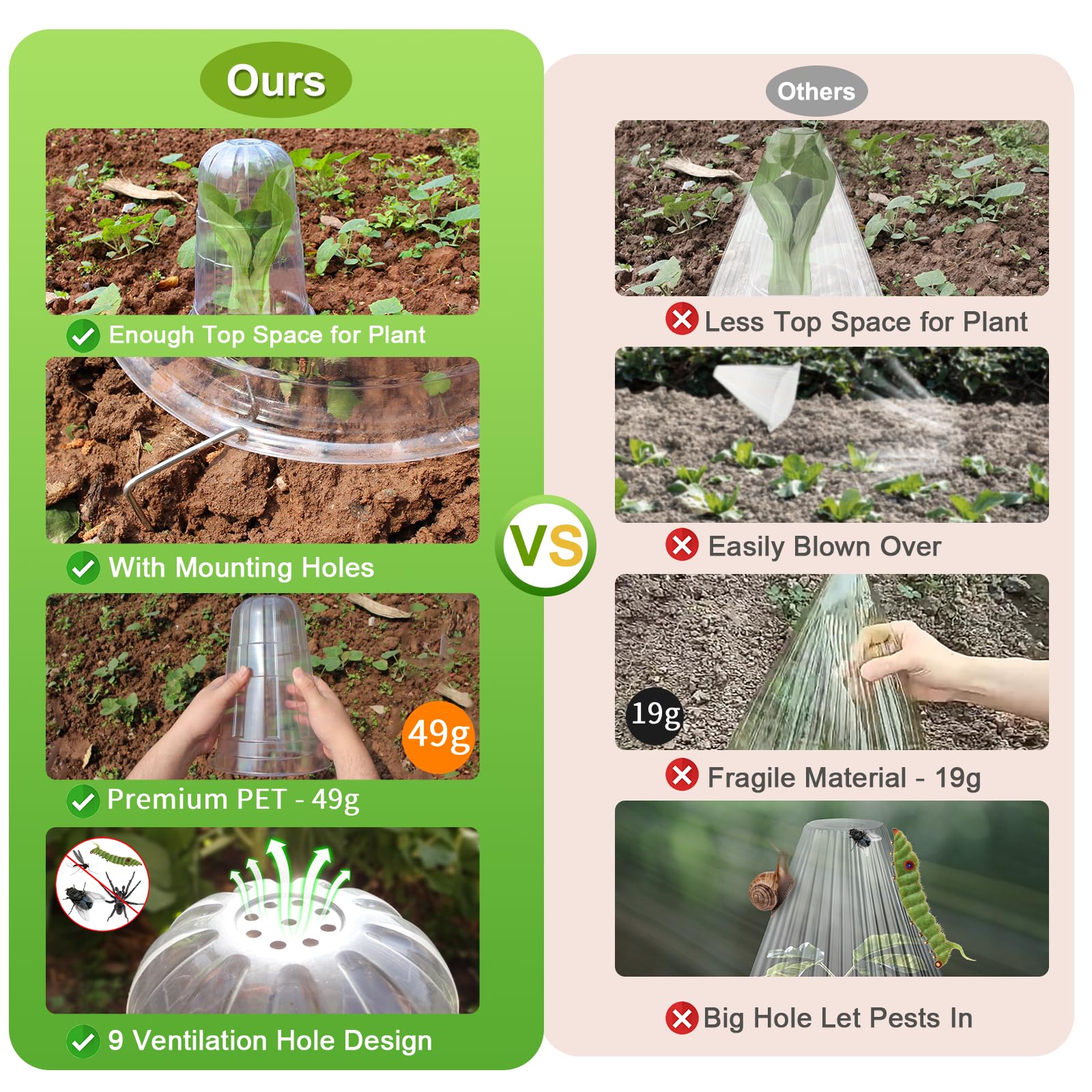 SEOIMU hemispherical-top design offers extra space for growing plant tops.