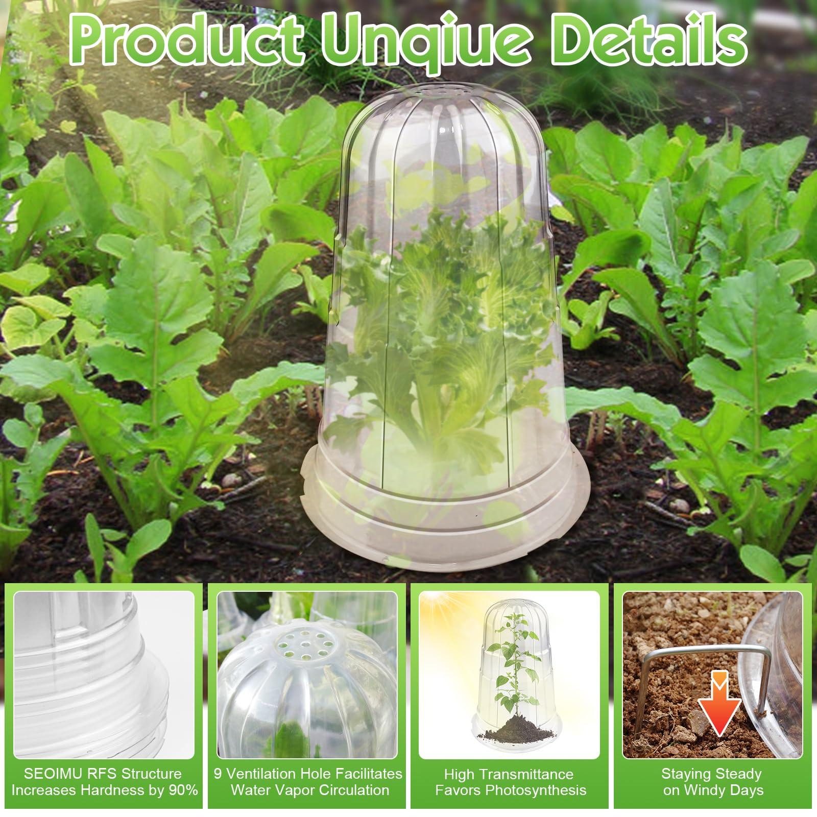 SEOIMU reinforced-structure garden cloche shows rugged, durable plant protection.