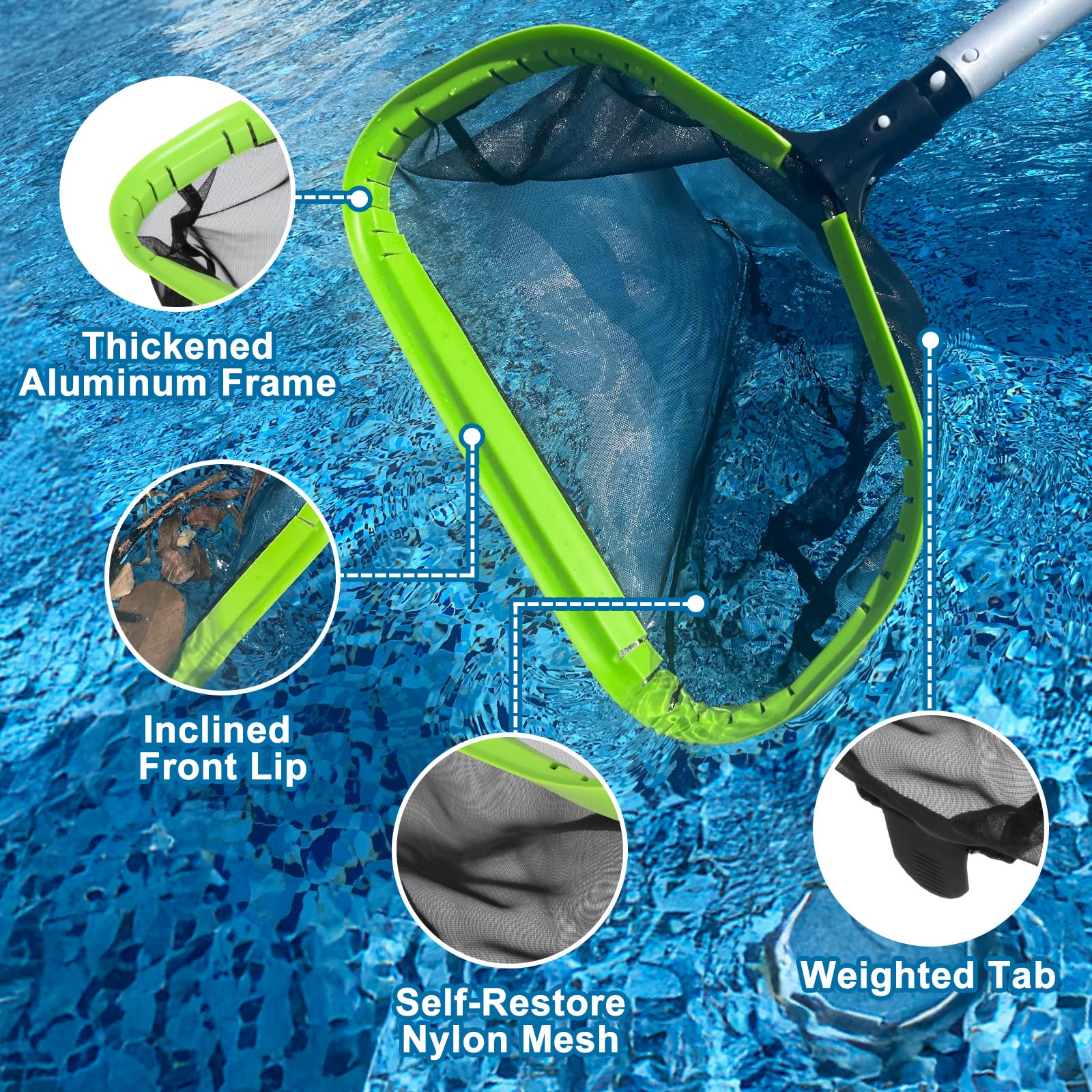 Sepetrel Deluxe 10.5 ft pole extends cleaning reach for tall pools.