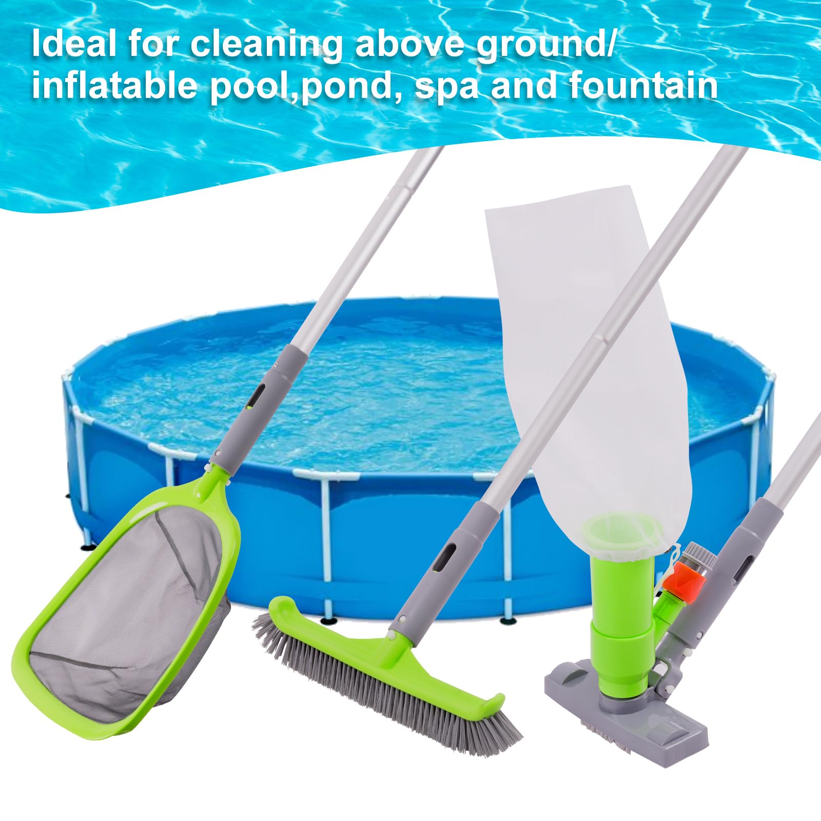 Sepetrel Deluxe complete cleaning kit laid out for above-ground pool setup