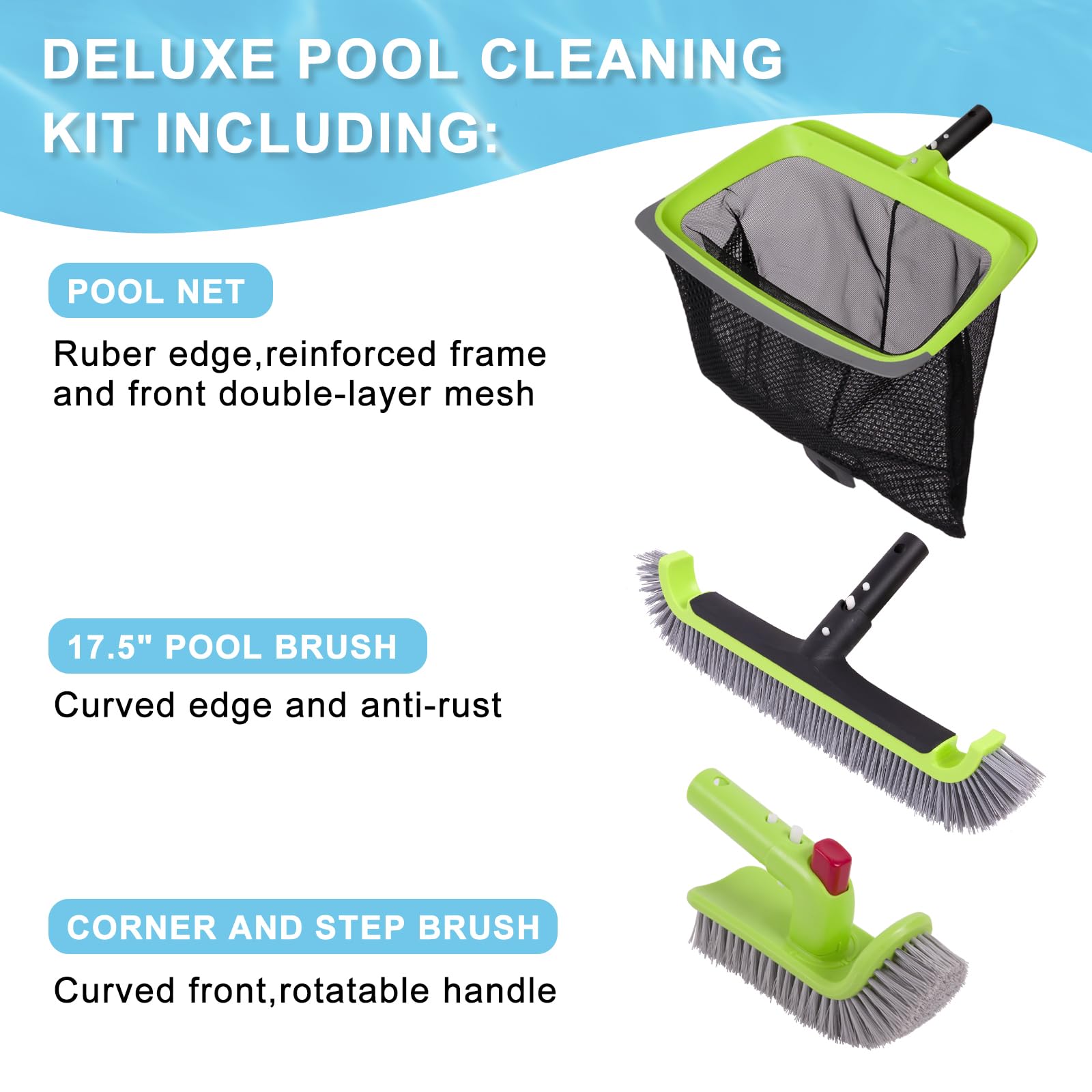 Sepetrel Deluxe 17.5-inch pool brush head cleans large areas quickly.