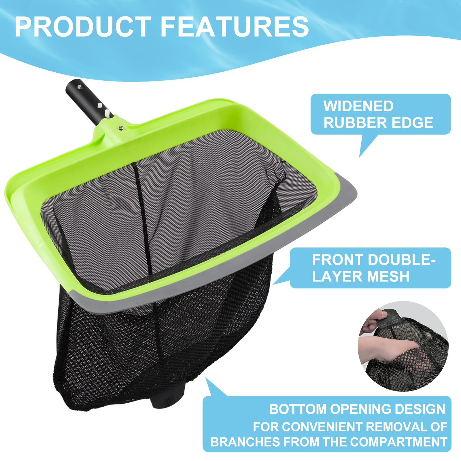 Sepetrel Deluxe soft inclined edge net design aids bottom debris pickup.