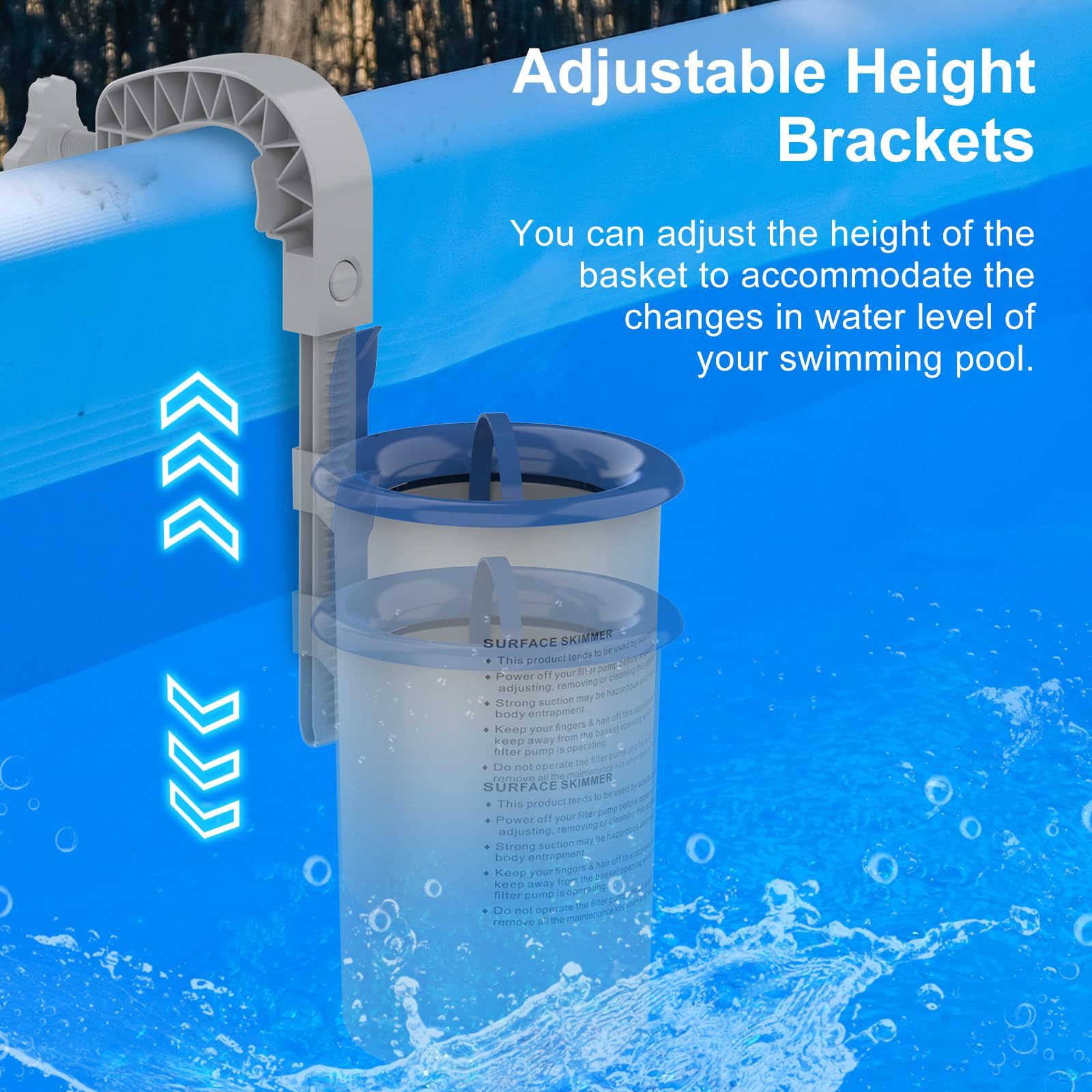 Sepetrel pool edge skimmer attached to pump skims debris automatically