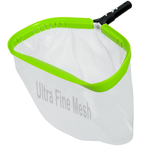 Sepetrel pool net with angled front lip for easy bottom debris pickup.