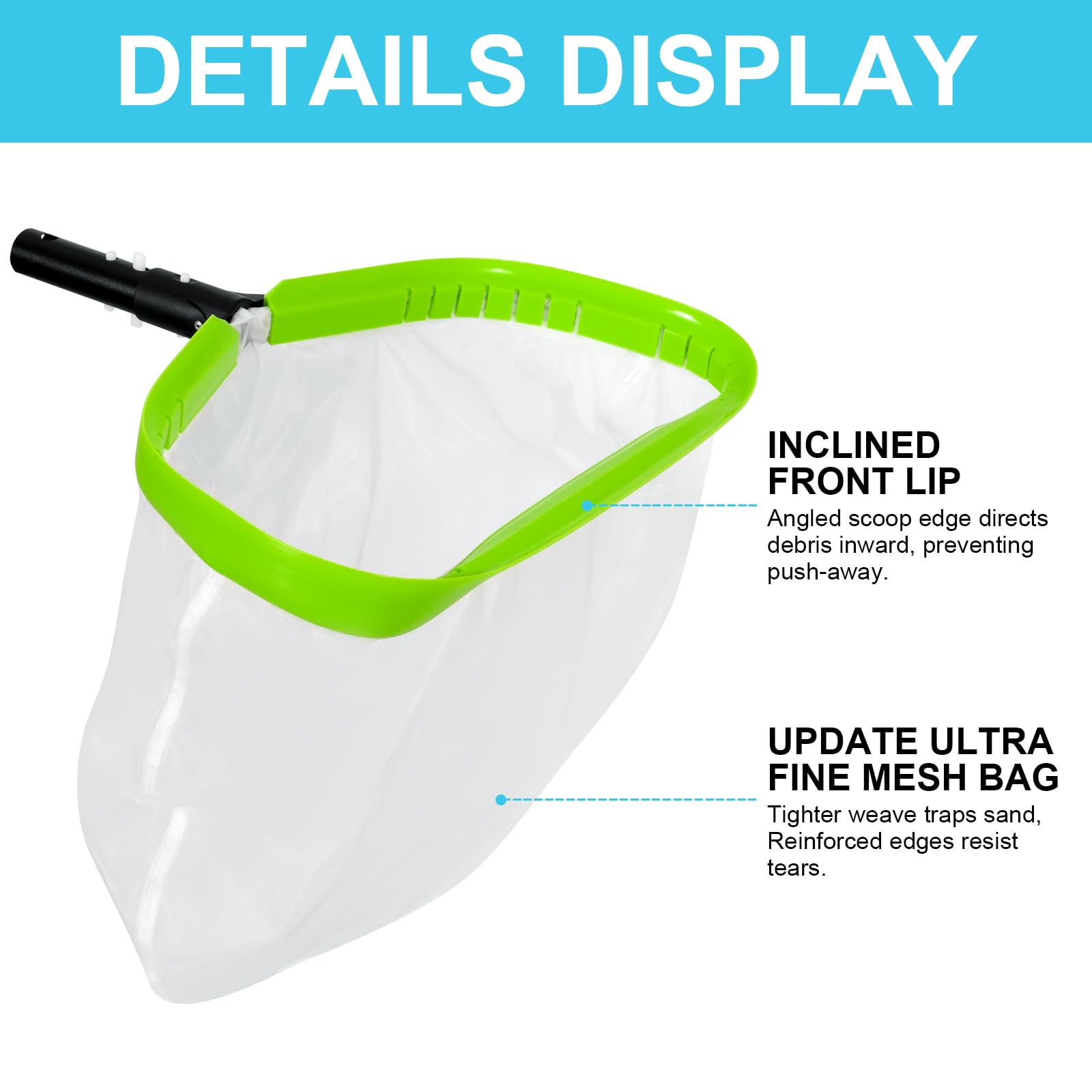 Sepetrel pool net thick aluminum frame withstands rugged cleaning tasks.