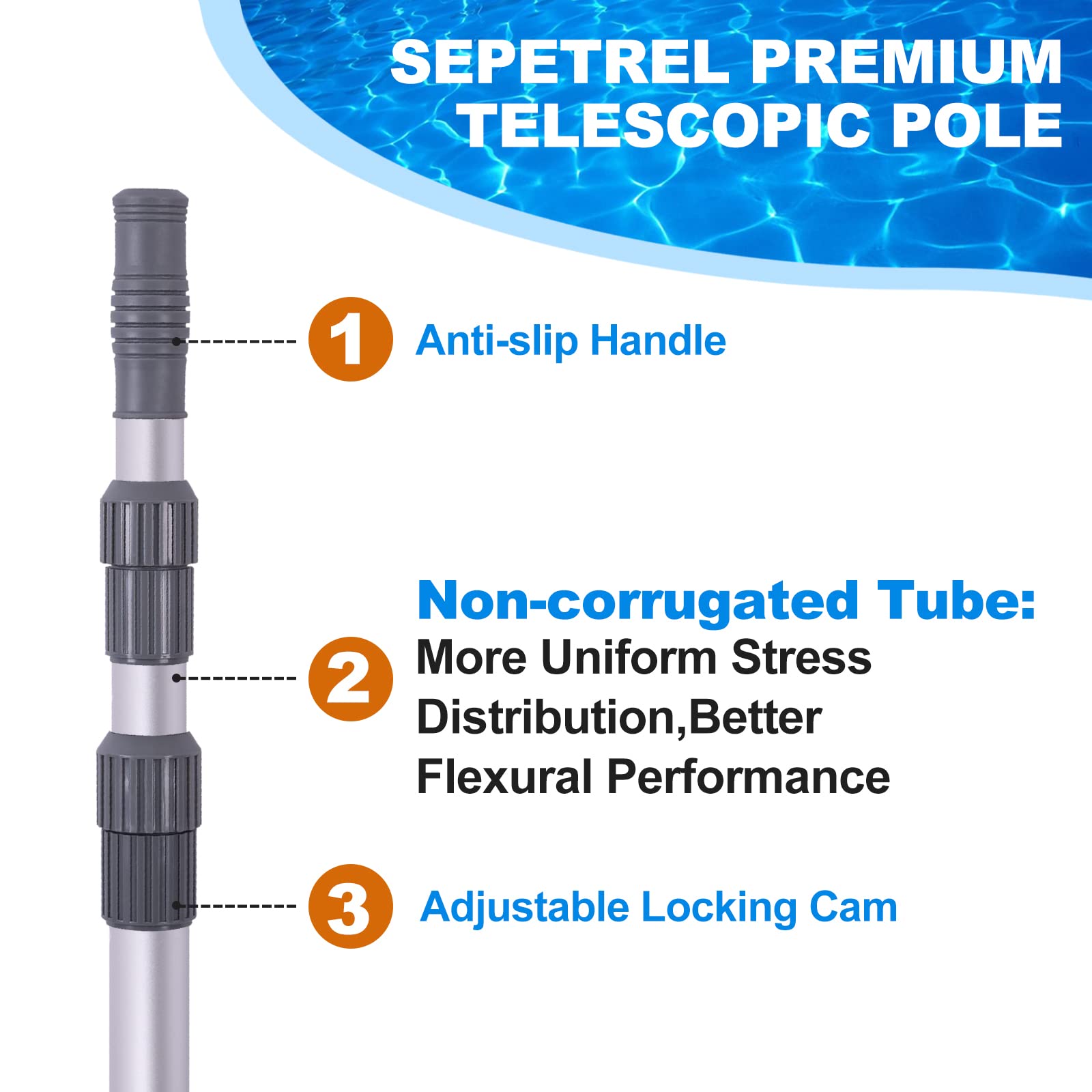 Sepetrel pool pole 1-1/4 inch connection for universal tool fit.