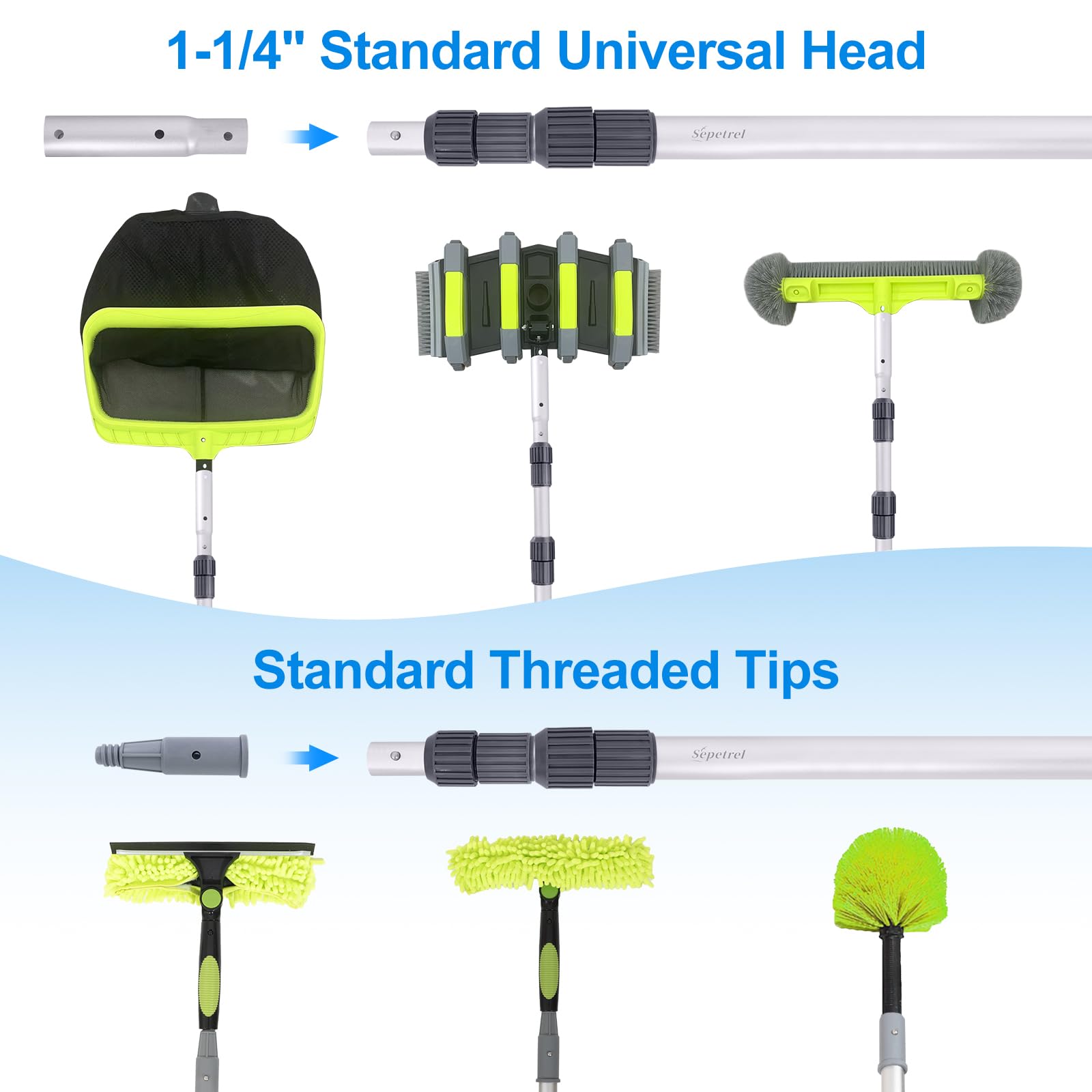 Sepetrel adjustable pool pole locked at precise length for reach