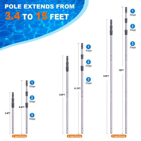 Sepetrel pool pole adjustable length for different pool layouts