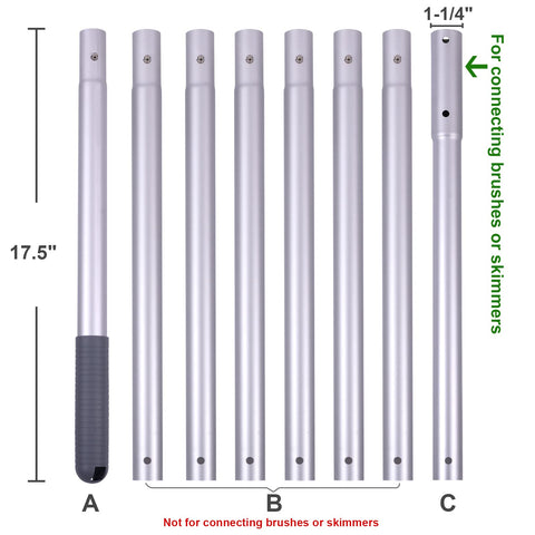 Sepetrel pool pole with 1-1/4 inch connector fits common tools