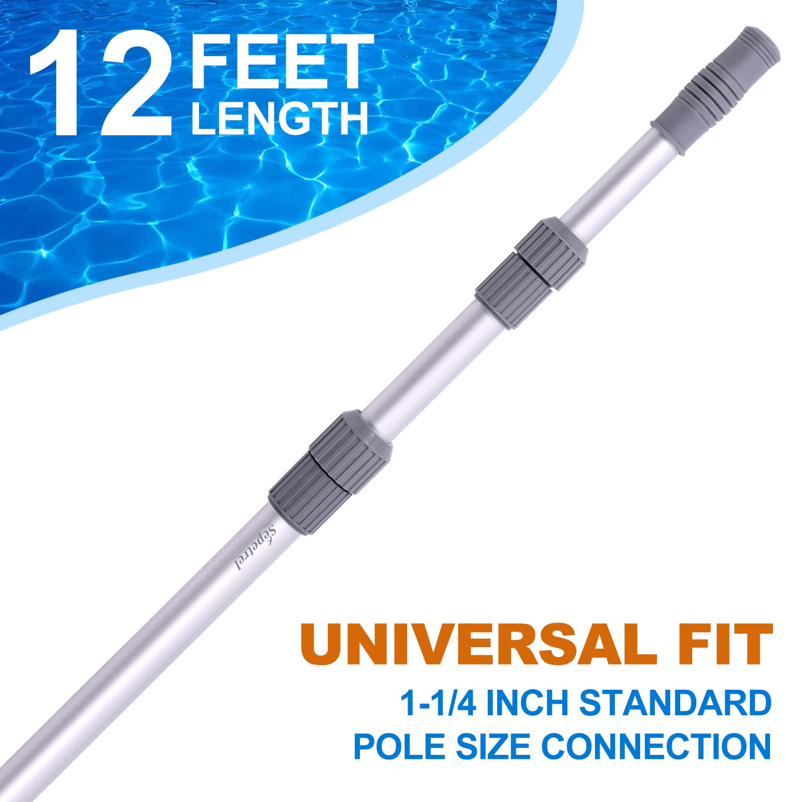 Sepetrel pool pole with oxidized finish adds sleek, durable style.