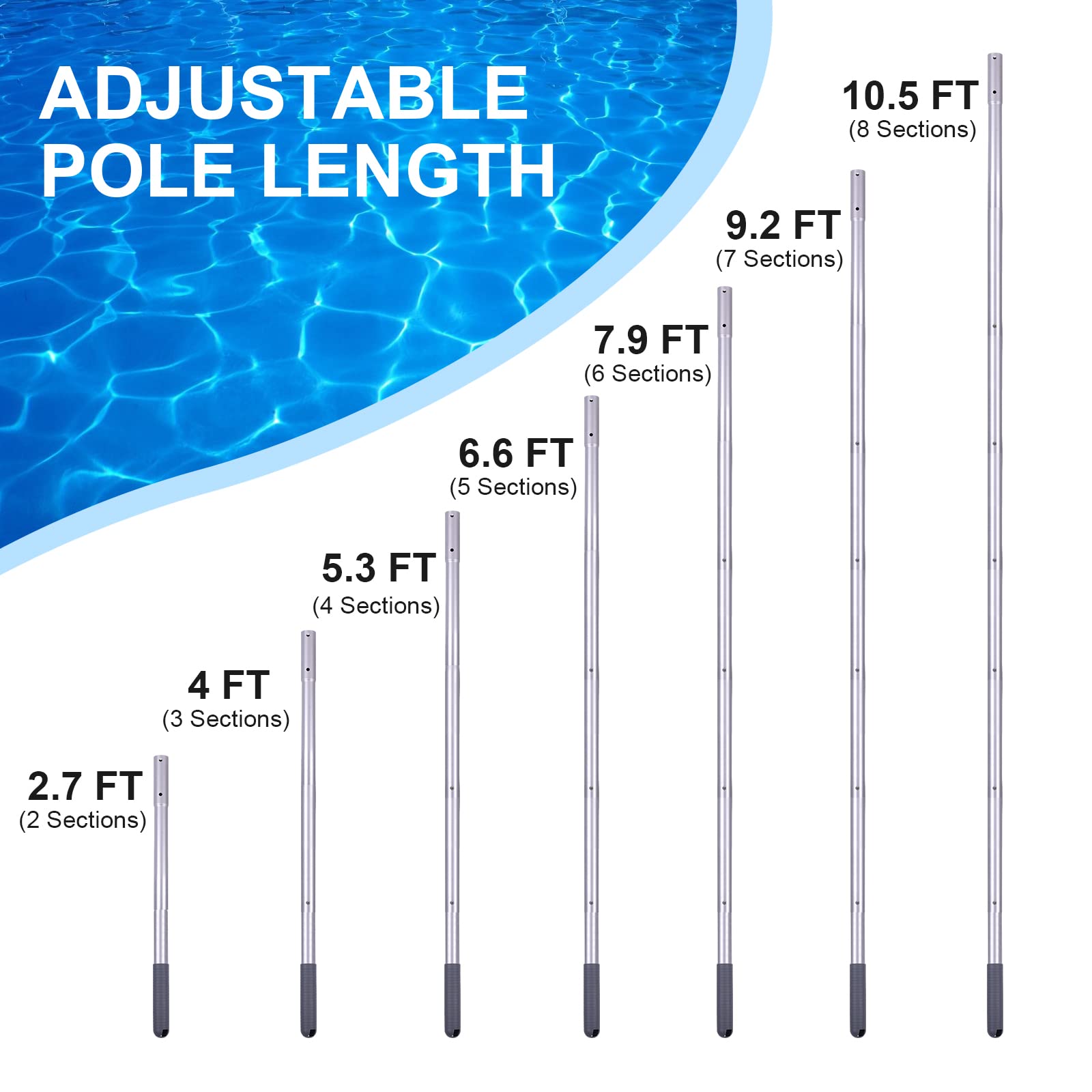 Sepetrel pool pole retracted for compact storage after pool chores