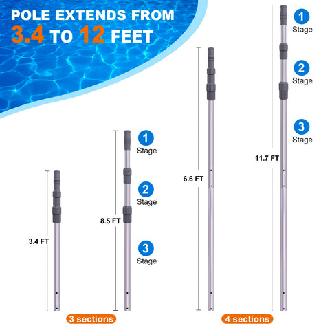Sepetrel pool pole thick-wall aluminum construction resists bending during scrubbing.