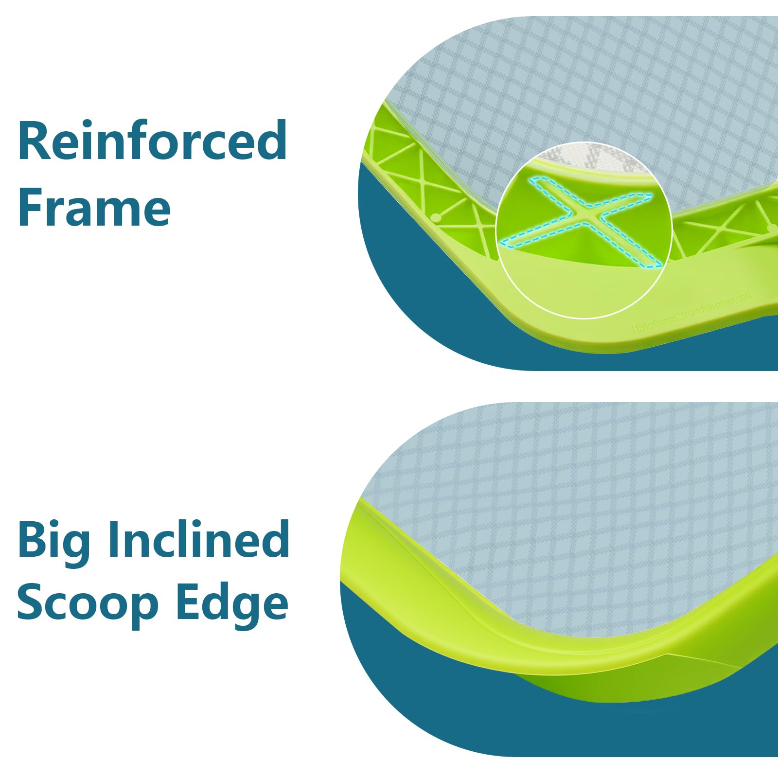 Sepetrel front lip design lowers debris and protects pool liners during scooping.