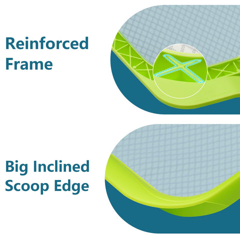 Sepetrel front lip design lowers debris and protects pool liners during scooping.
