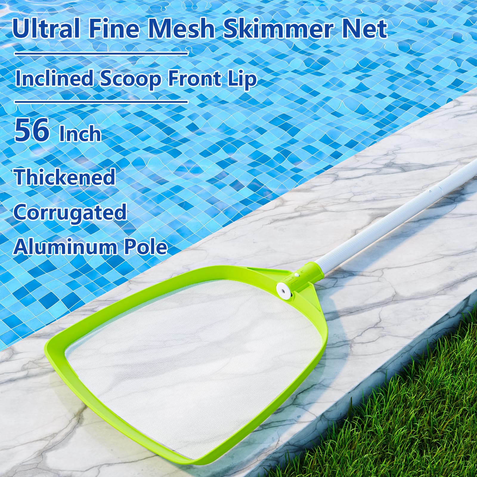 Sepetrel skimmer net with latching design stays secure during cleaning
