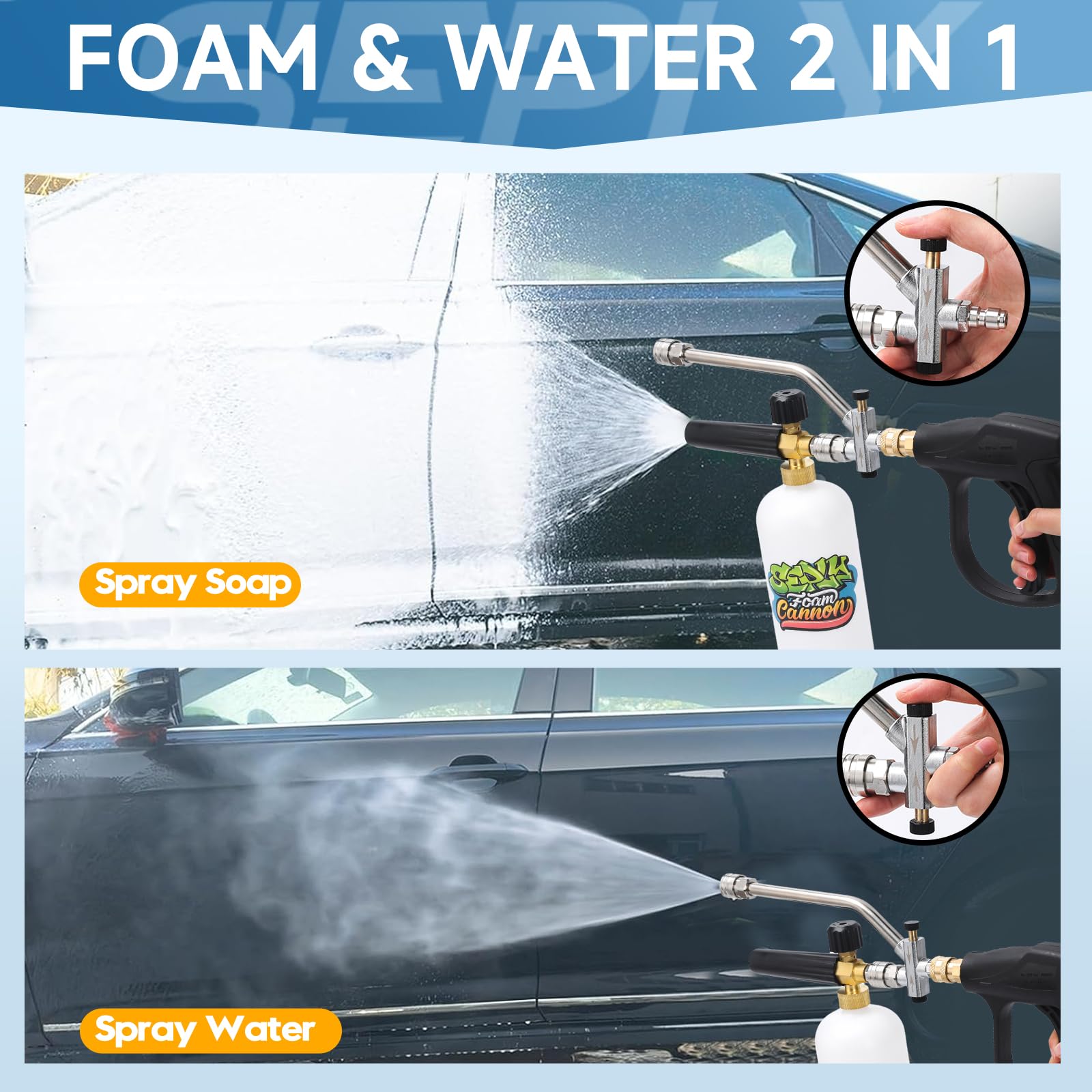 SEPLY pressure-washer gun kit attachment for seamless task switching.