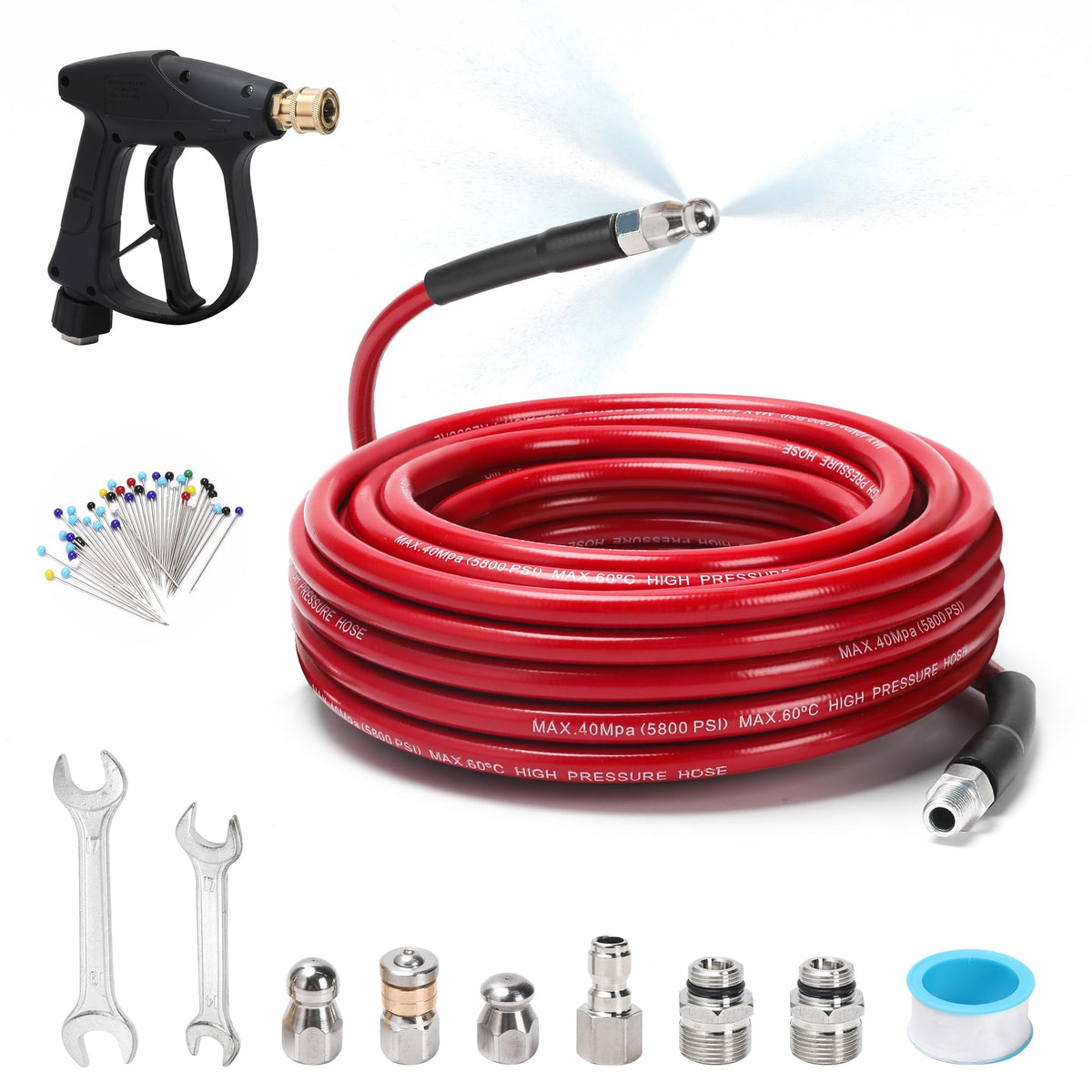 SEPLY sewer jetter hose 100ft ready for extended drain cleaning.