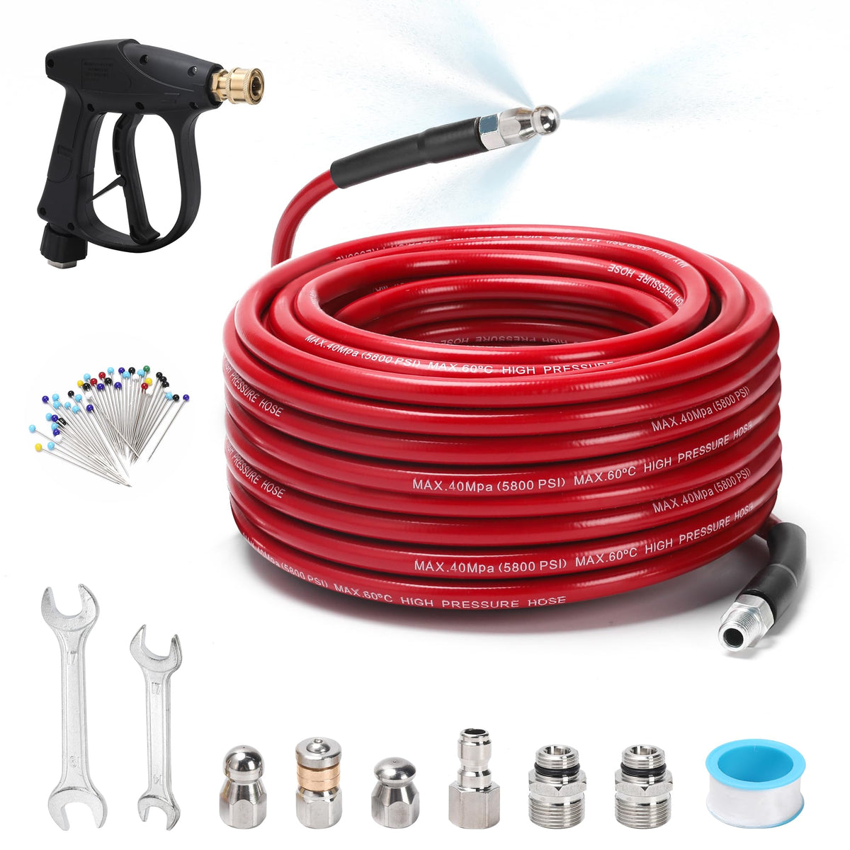 SEPLY sewer jetter kit 100ft hose in action, clears blocked drains quickly.