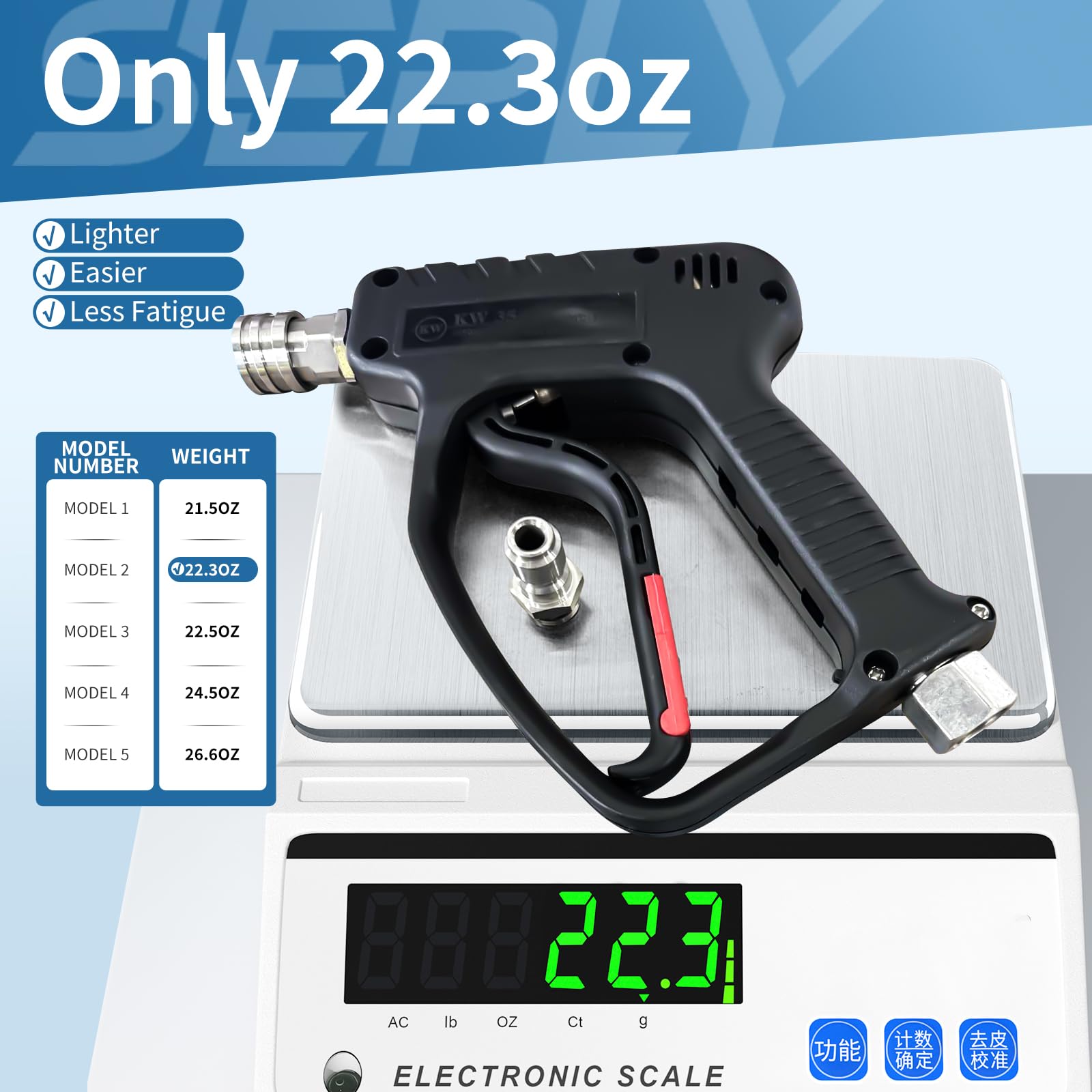 SEPLY 3/8-in swivel connector enables fast, flexible attachment.