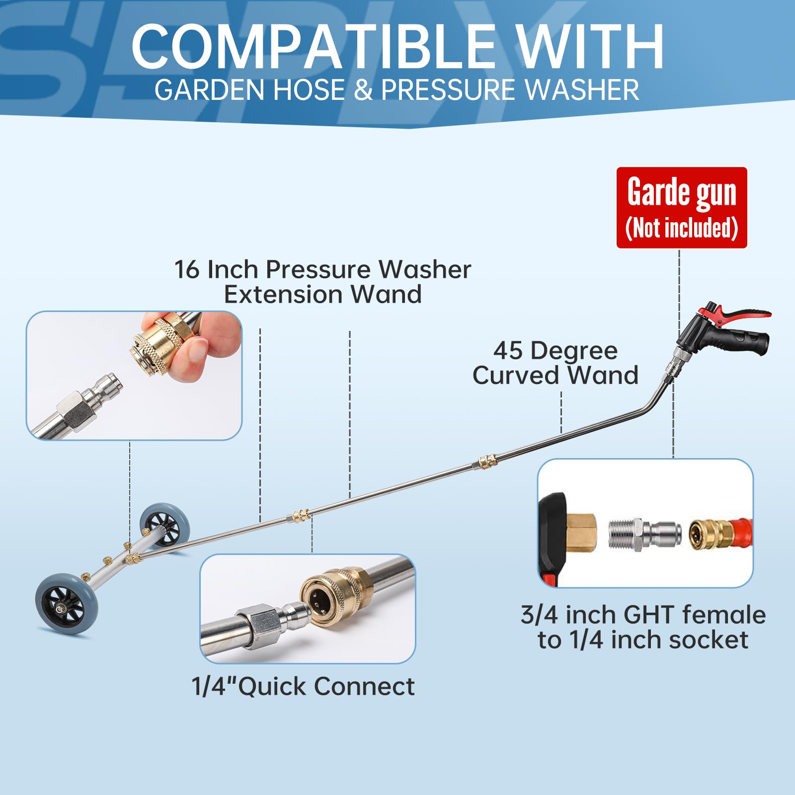 SEPLY stainless steel garden hose adapter enables quick-connect setup