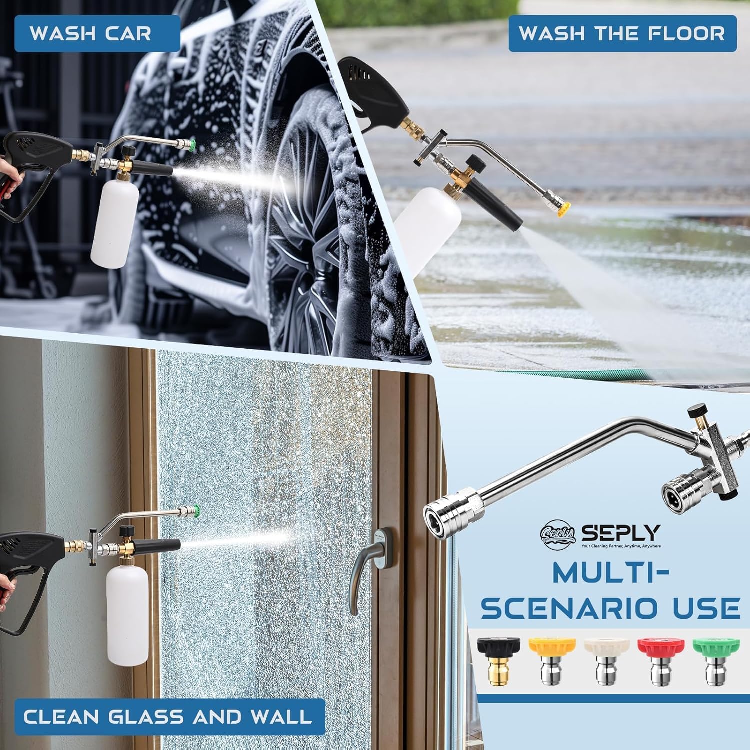 SEPLY attachment provides thorough foam when washing cars and driveways