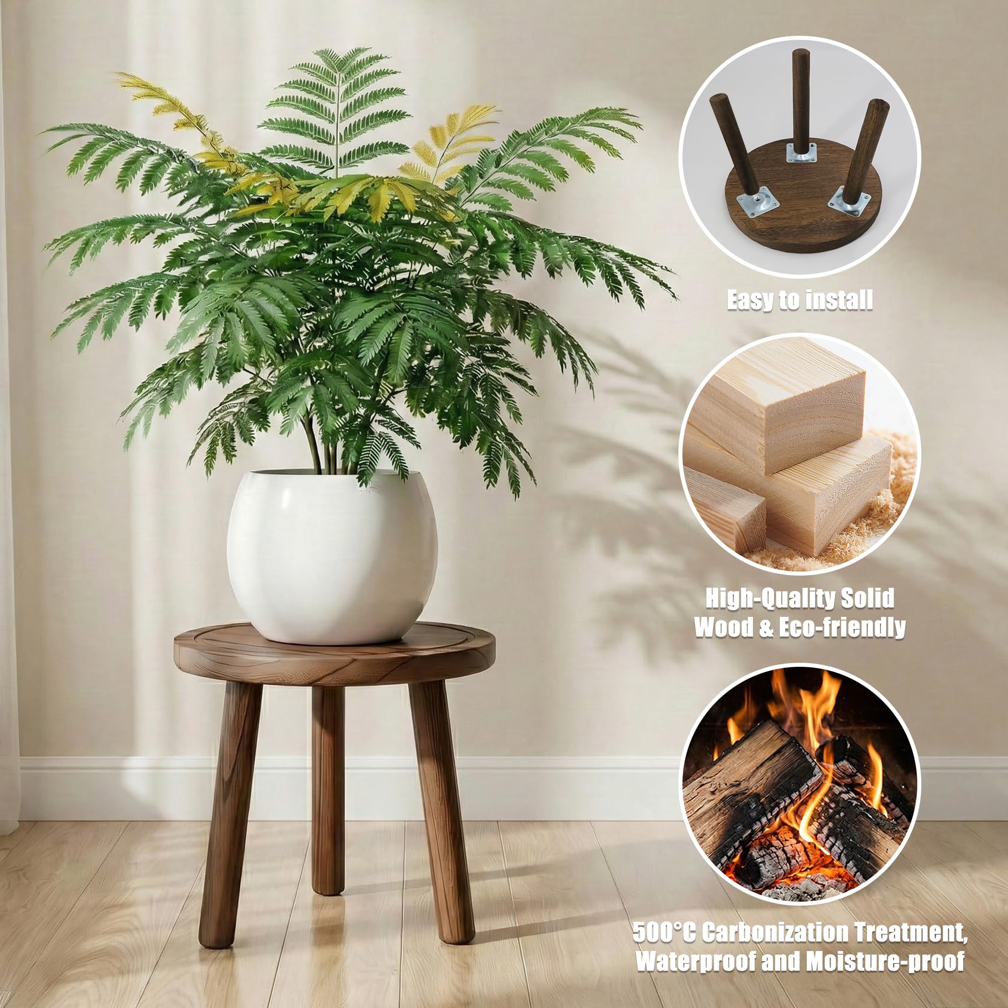 SEQUEDA wood plant stand 5.9-inch height fits small pots on shelves or desks.