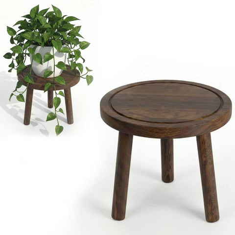 SEQUEDA wood plant stand in dark brown supports 6-12 inch pots with sturdy, wobble-free design.