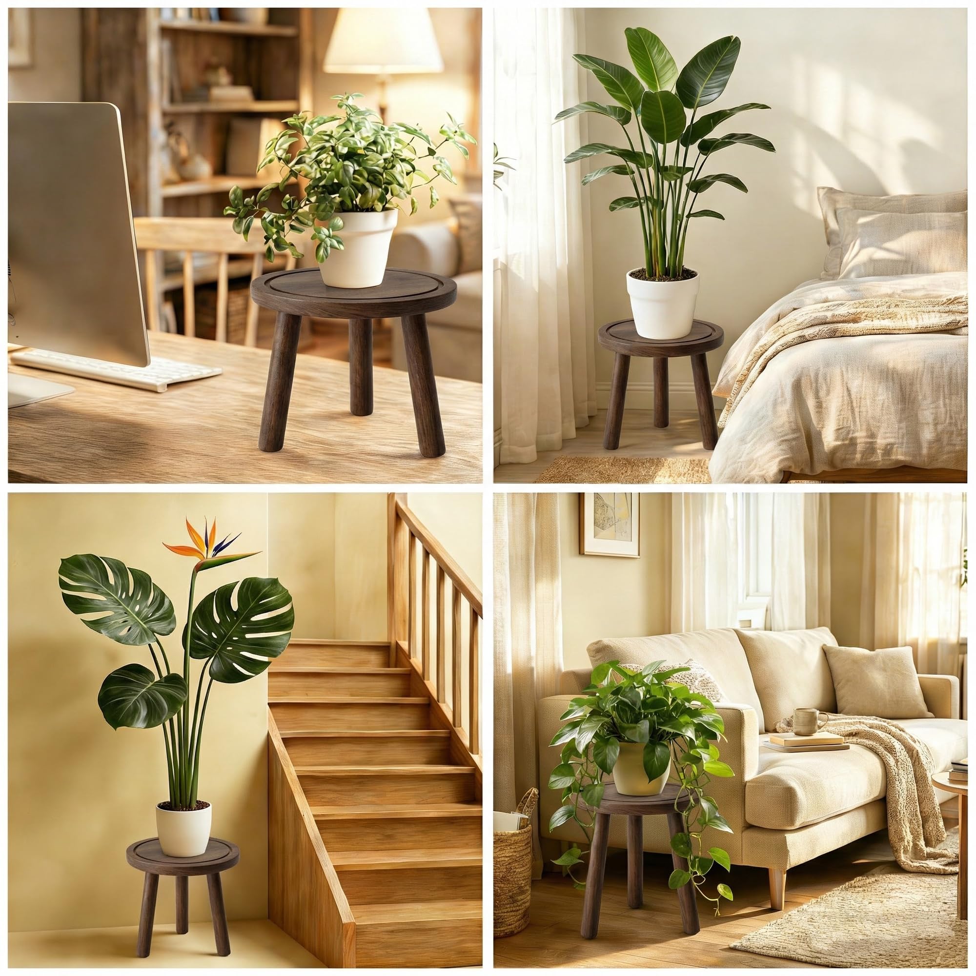 SEQUEDA wood plant stand detailed finish adds warmth to living spaces.