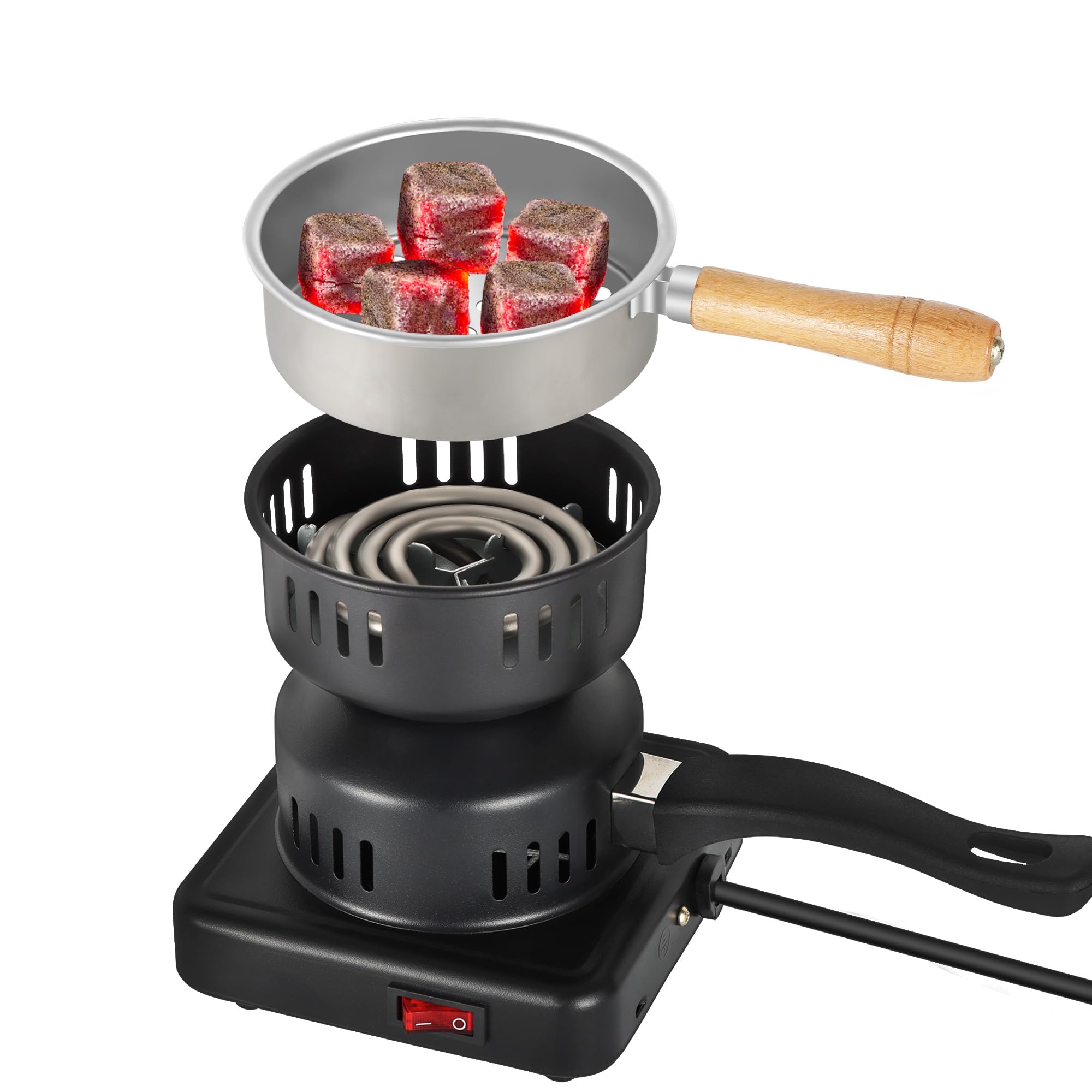 SERdeerCH coal burner 500W hot plate in action, quick coal ignition for hookah sessions.