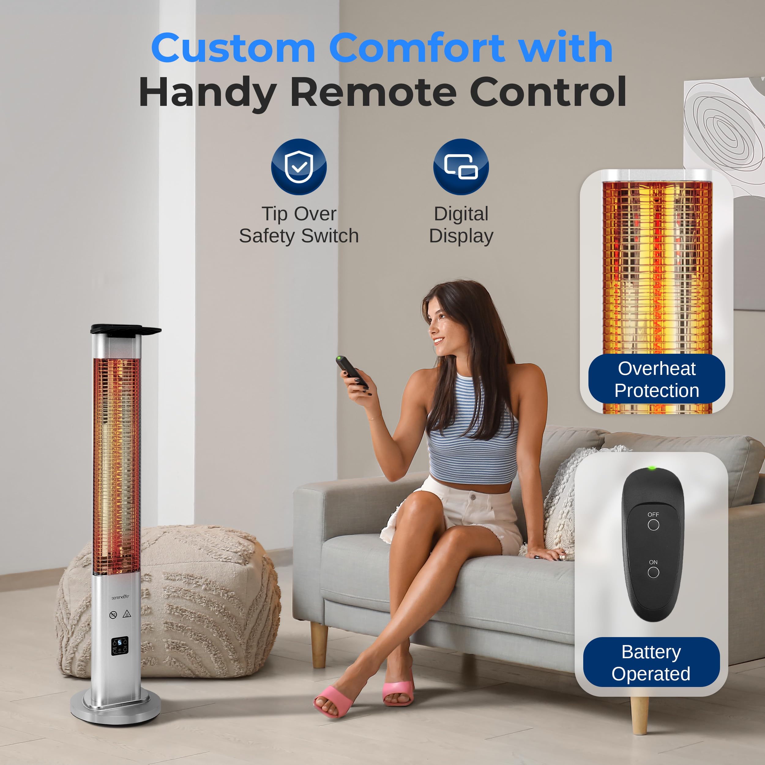 SereneLife 900W infrared element provides quick, odorless warmth without gas