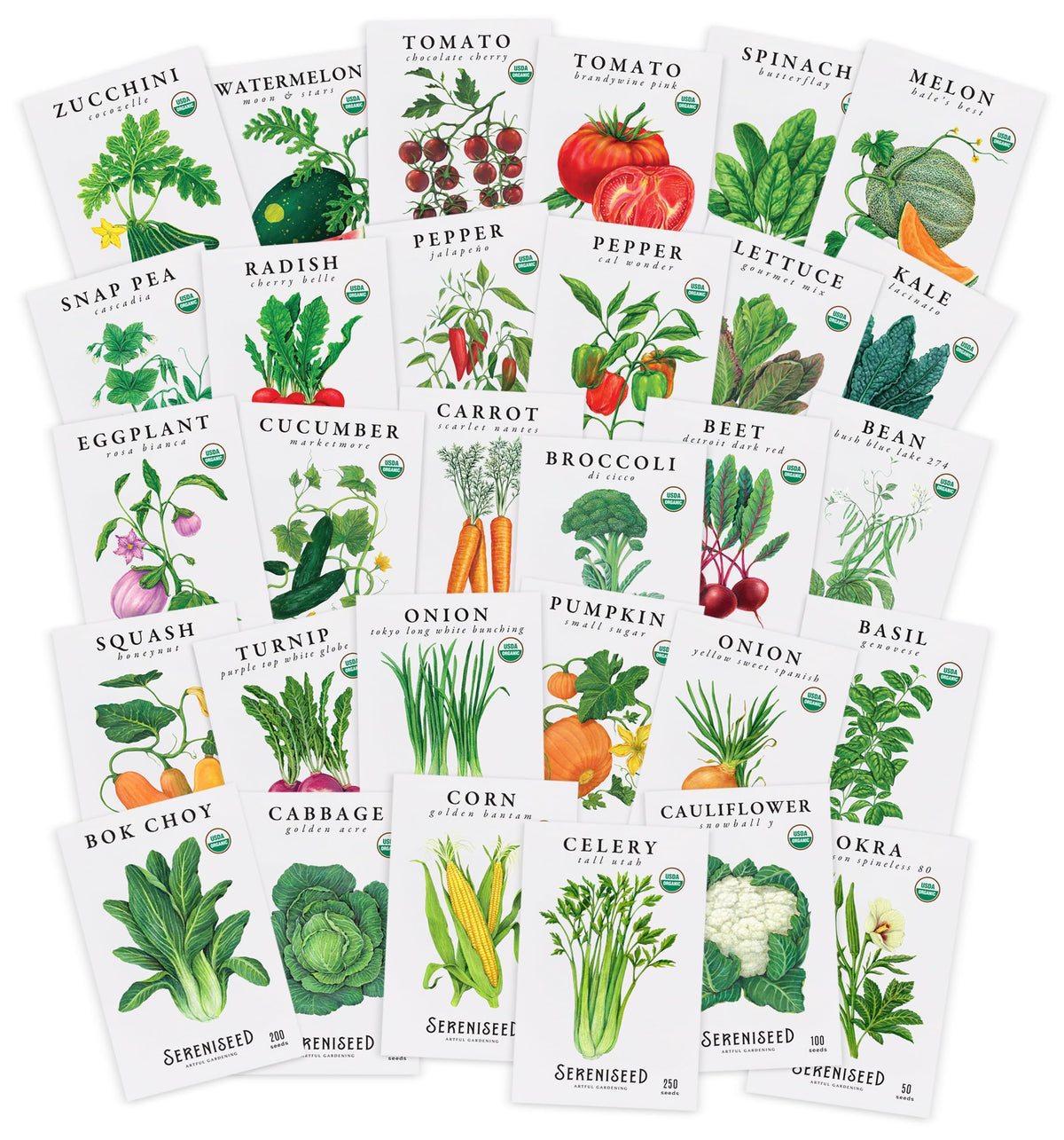 Sereniseed 30-pack vegetable seeds in packaging for easy start planning and planting