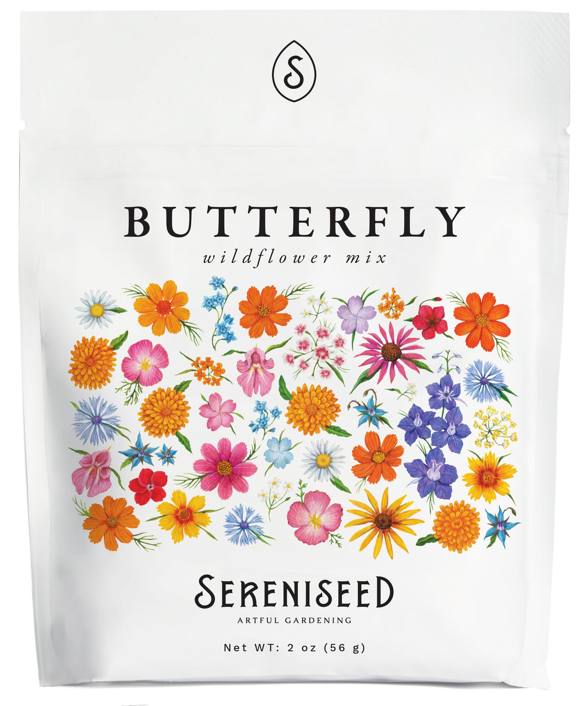 Sereniseed butterfly wildflower mix seeds 2oz, ready to plant for a pollinator-friendly garden.
